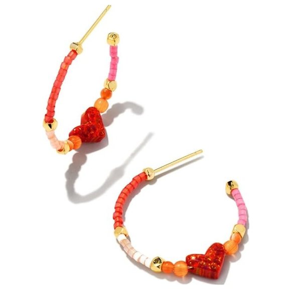 Kendra Scott Nova Heart Red Kyocera Opal Hoop Earrings - Picture 2 of 4